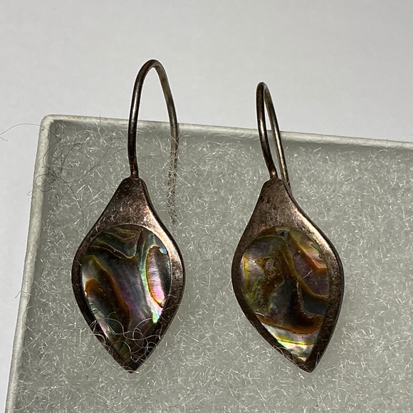 Sterling Silver Abalone Shell Drop Earrings. 1.25 inches long - Picture 3 of 7
